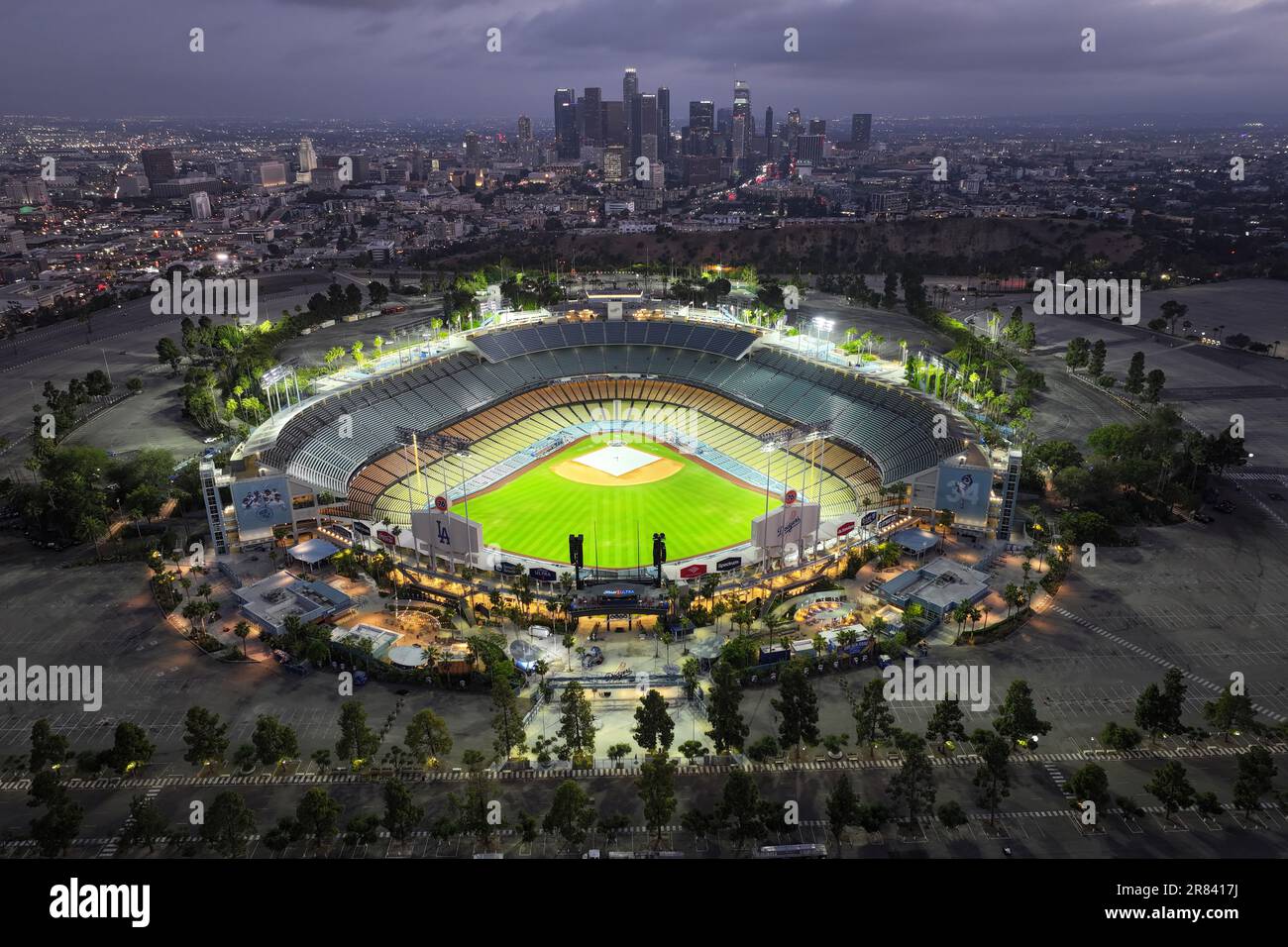 A general overall aerial view of Dodger Stadium, Sunday, June 18, 2023 ...