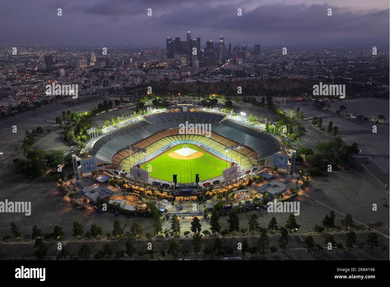 A general overall aerial view of Dodger Stadium, Sunday, June 18, 2023 ...