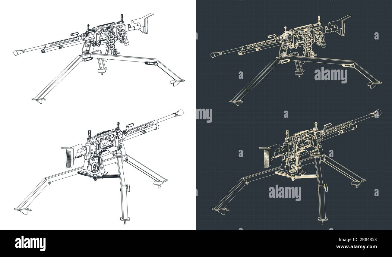 Stylized vector illustrations of blueprints of heavy machine gun Stock Vector Image & Art Alamy