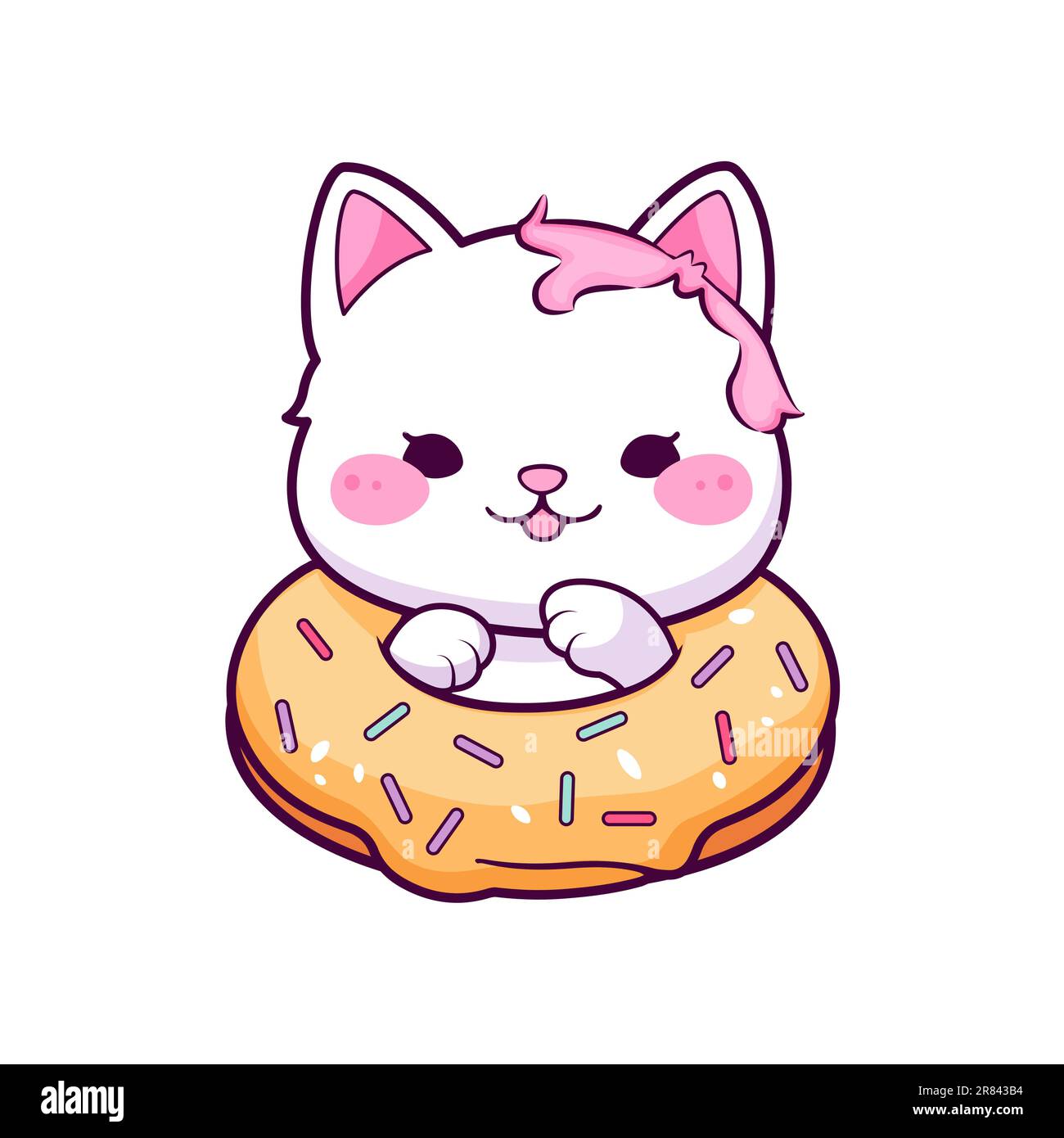 Cutebaby kitten with donut. Kids illustration. Stock Vector