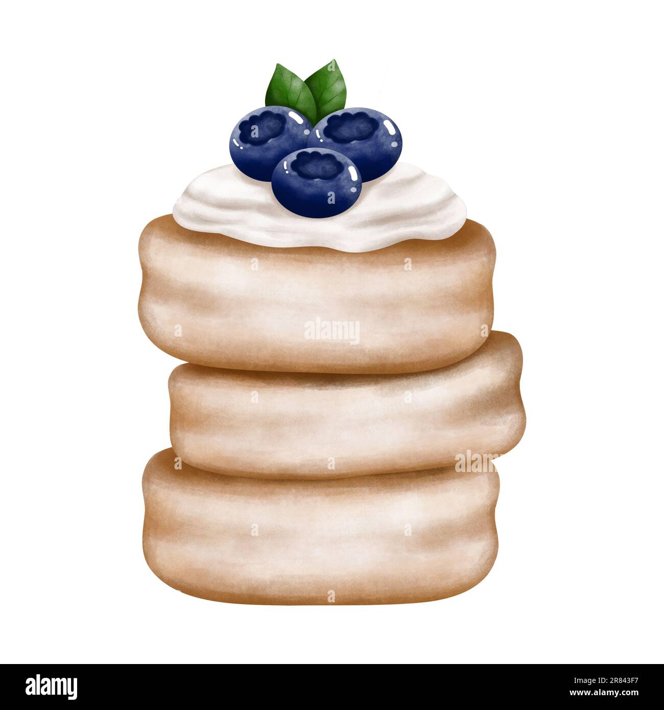 Hand drawn blueberry pancakes clipart. Watercolor dessert illustration isolated on white