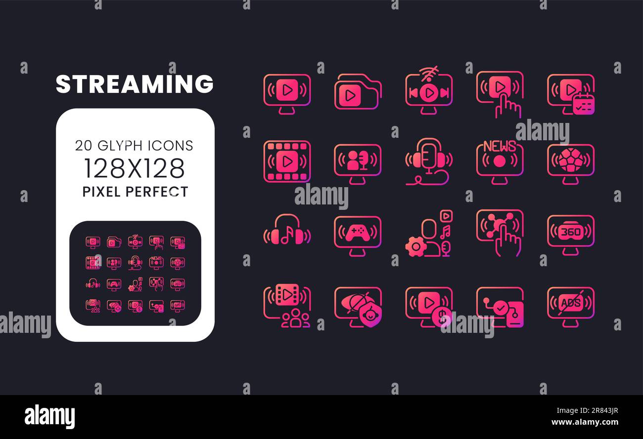 Streaming pink solid gradient desktop icons Stock Vector