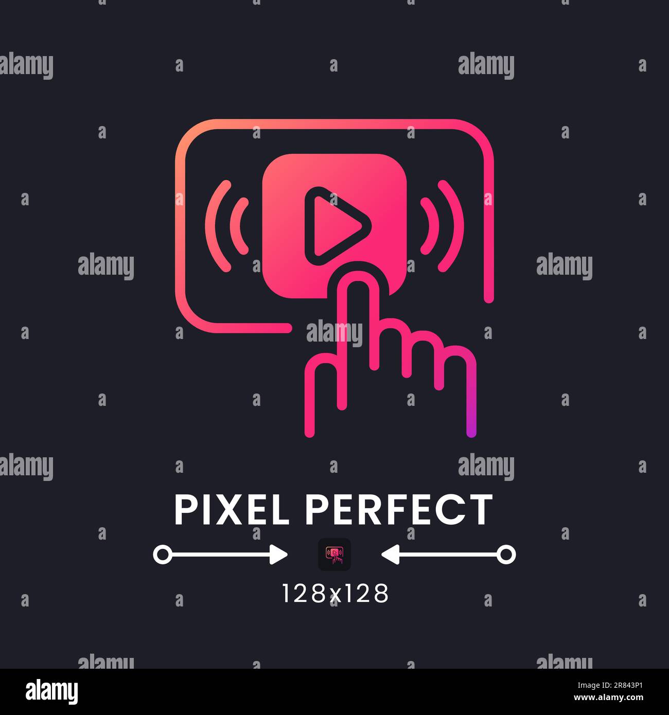 Start streaming pink solid gradient desktop icon on black Stock Vector