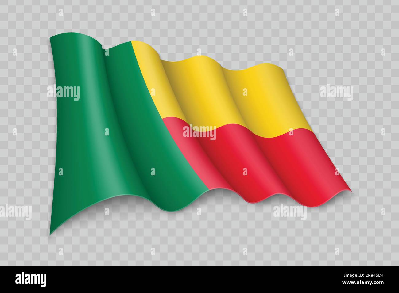 3D Realistic waving Flag of Benin on transparent background Stock