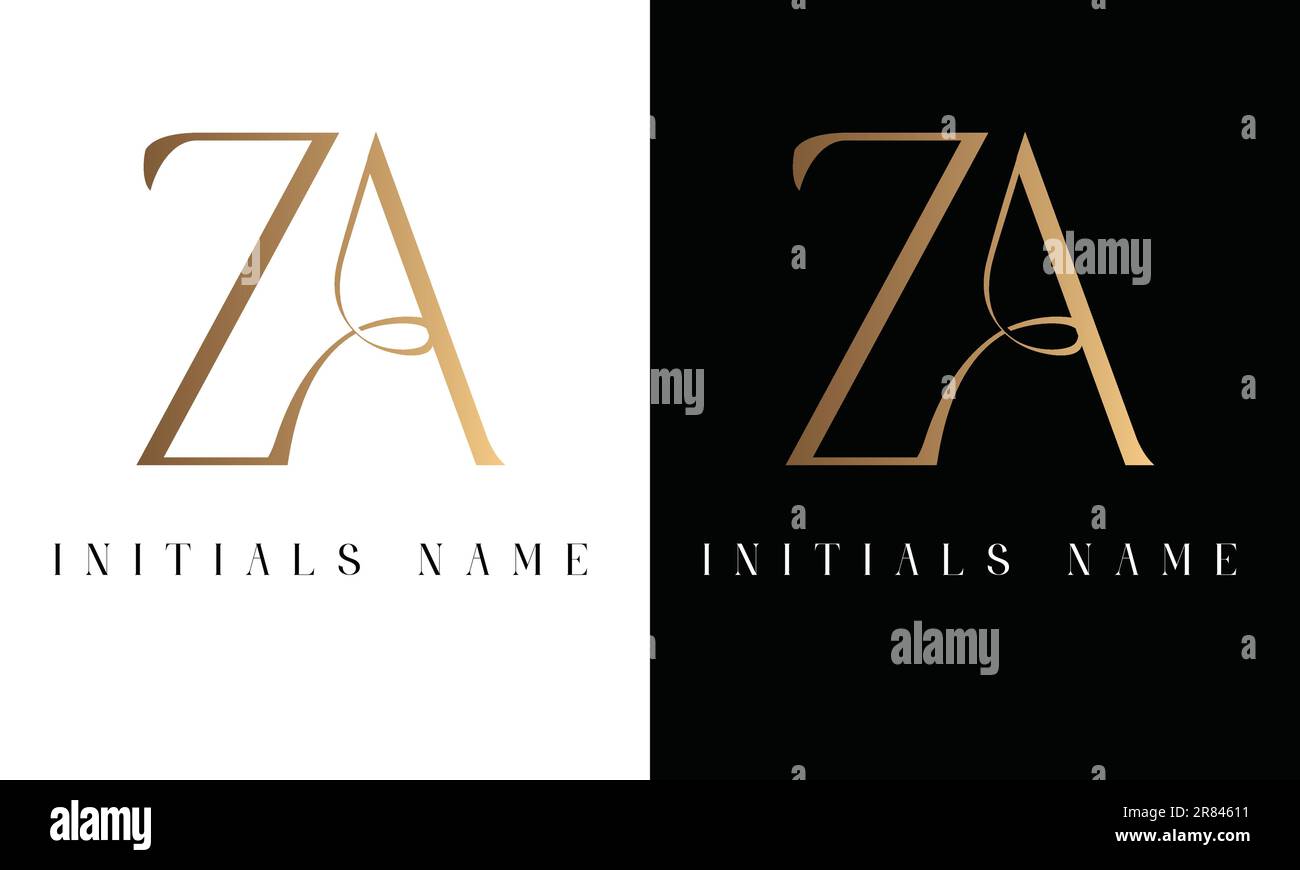 Luxury Initial ZA or AZ Monogram Text Letter Logo Design Stock Vector