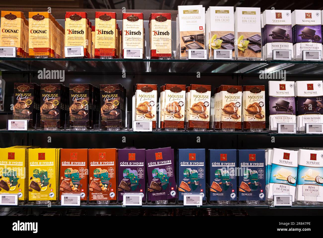 Selection of Swiss chocolates at a Supermarket, Switzerland Stock Photo