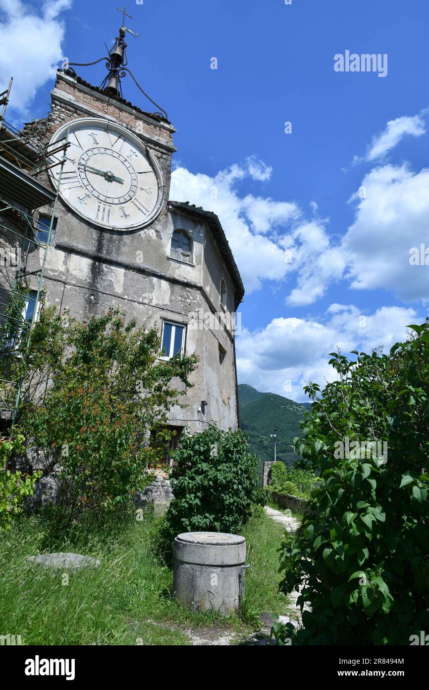 An ancient building with clock in Subiaco, a medieval town near Rome ...