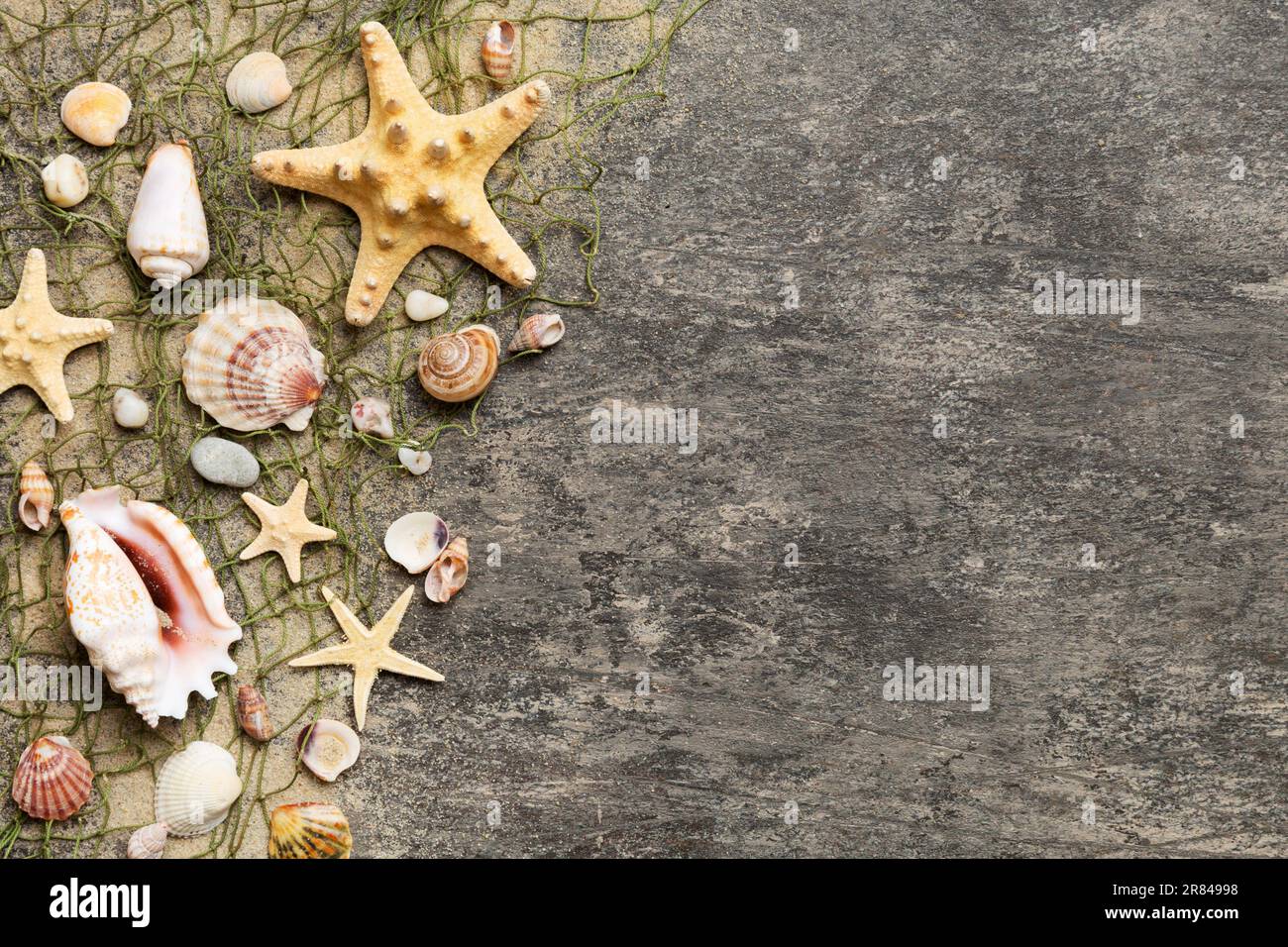 Summer time concept Flat lay composition with beautiful starfish and ...