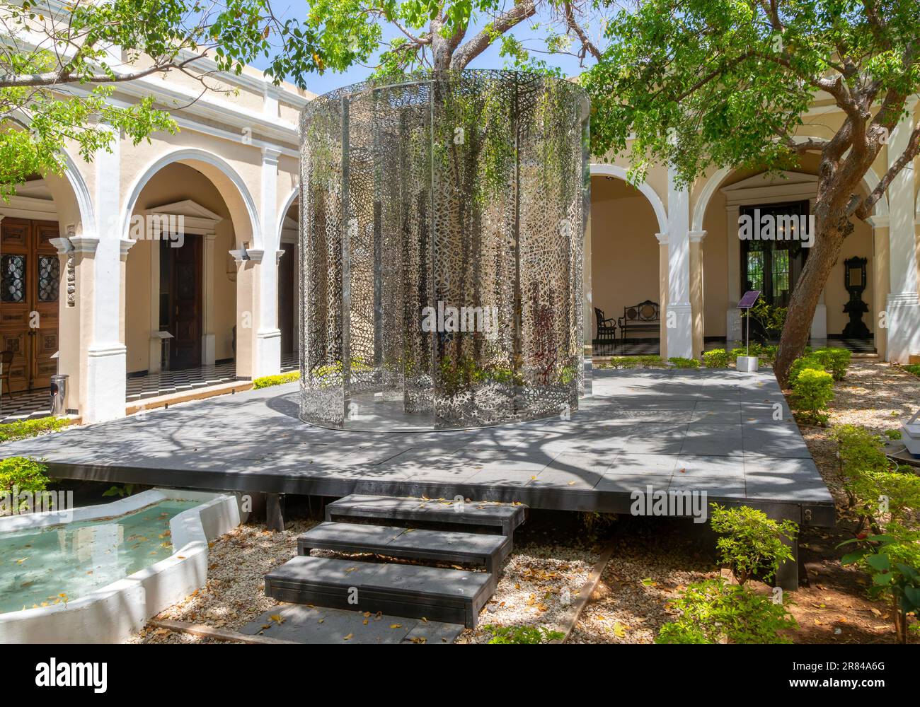 Art exhibition 'Atlas' by Jan Hendrix, artwork in central courtyard of palace of Casa de Montejo, Merida, Yucatan State, Mexico Stock Photo