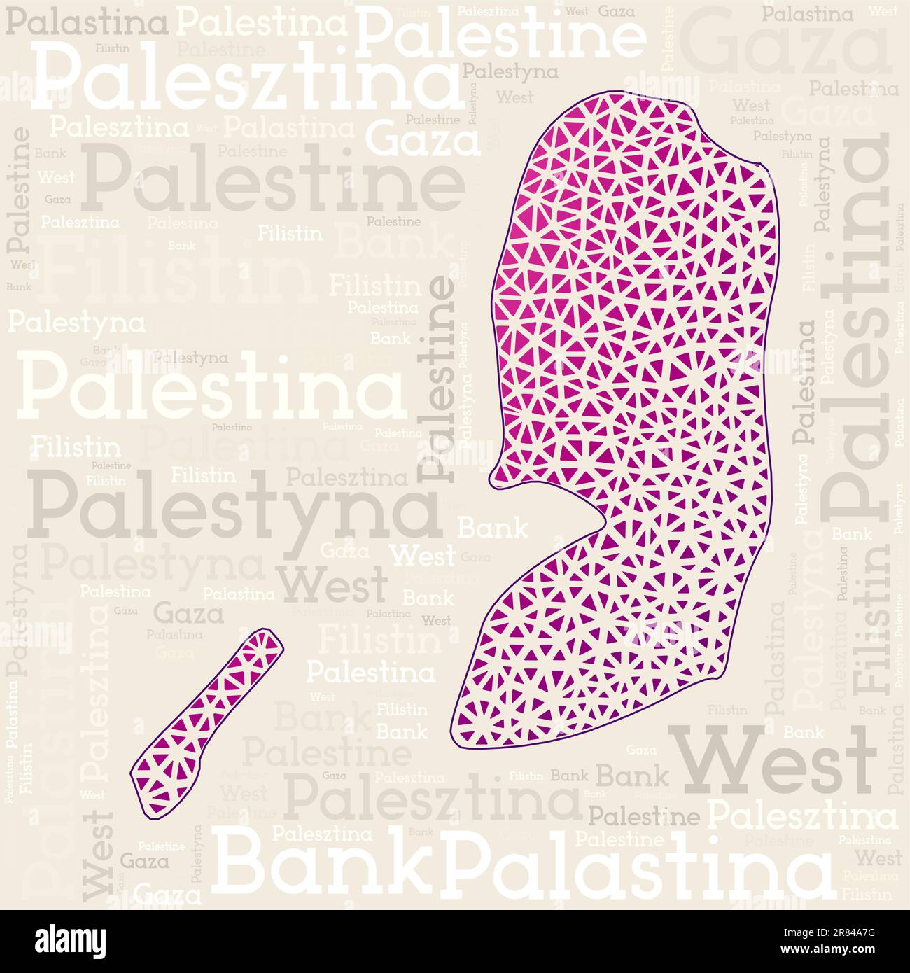 PALESTINE map design. Country names in different languages and map