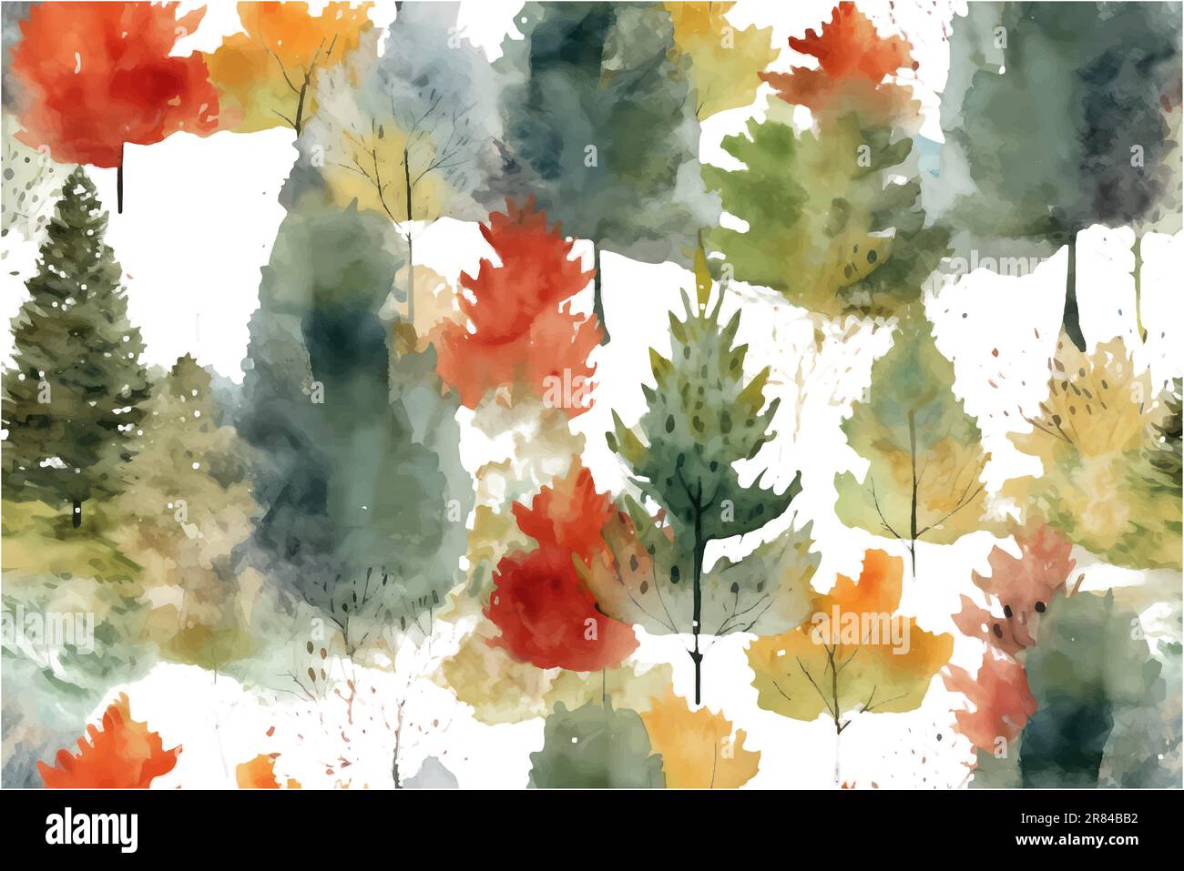 watercolor set vector illustration of autumn tree isolate on white ...