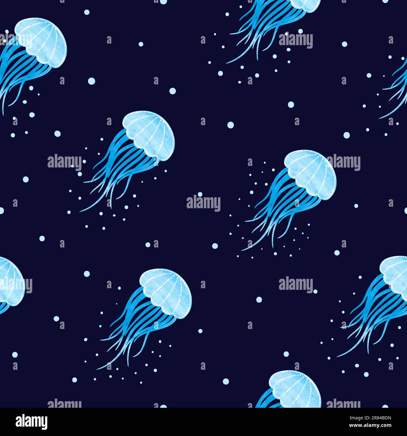 Seamless pattern with blue watercolor jellyfish. Vector sea background ...