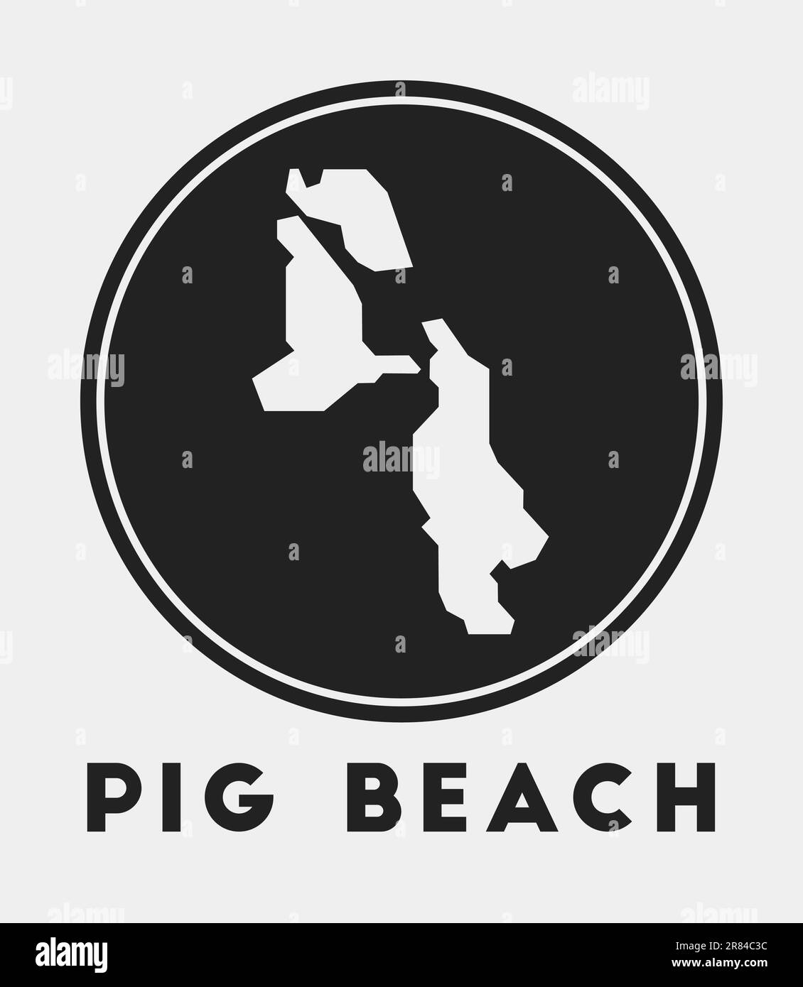 Pig Beach icon. Round logo with island map and title. Stylish Pig Beach badge with map. Vector illustration. Stock Vector
