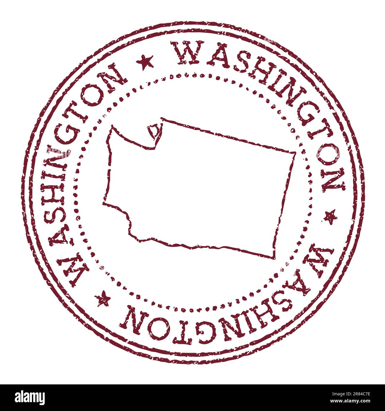 Washington round rubber stamp with us state map. Vintage red passport