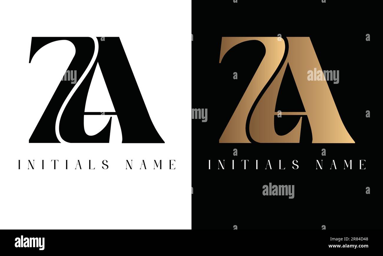 Luxury Initial ZA or AZ Monogram Text Letter Logo Design Stock Vector