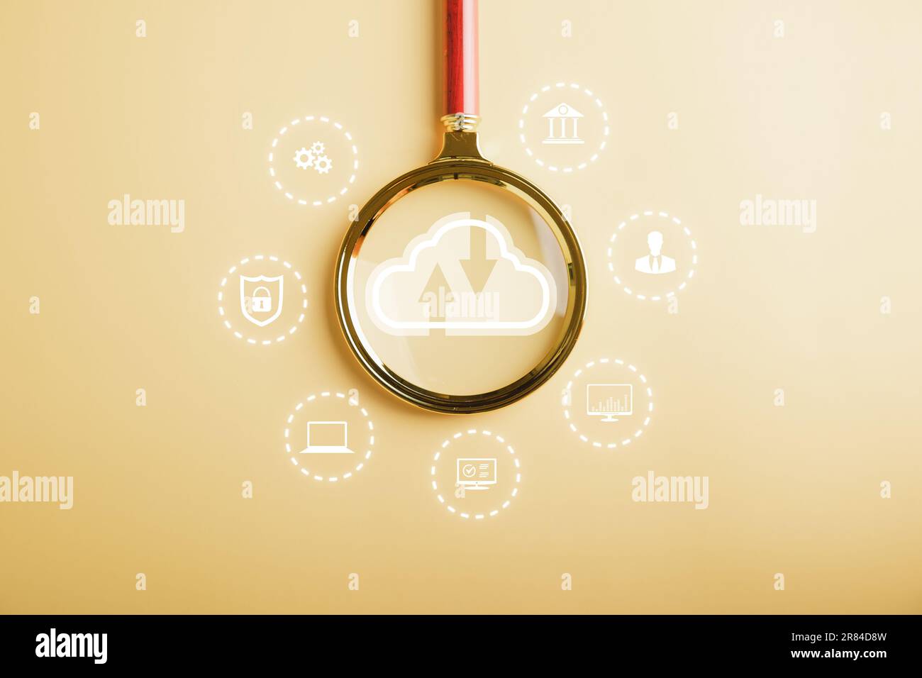Focus on cloud big data through a magnifier glass Stock Photo