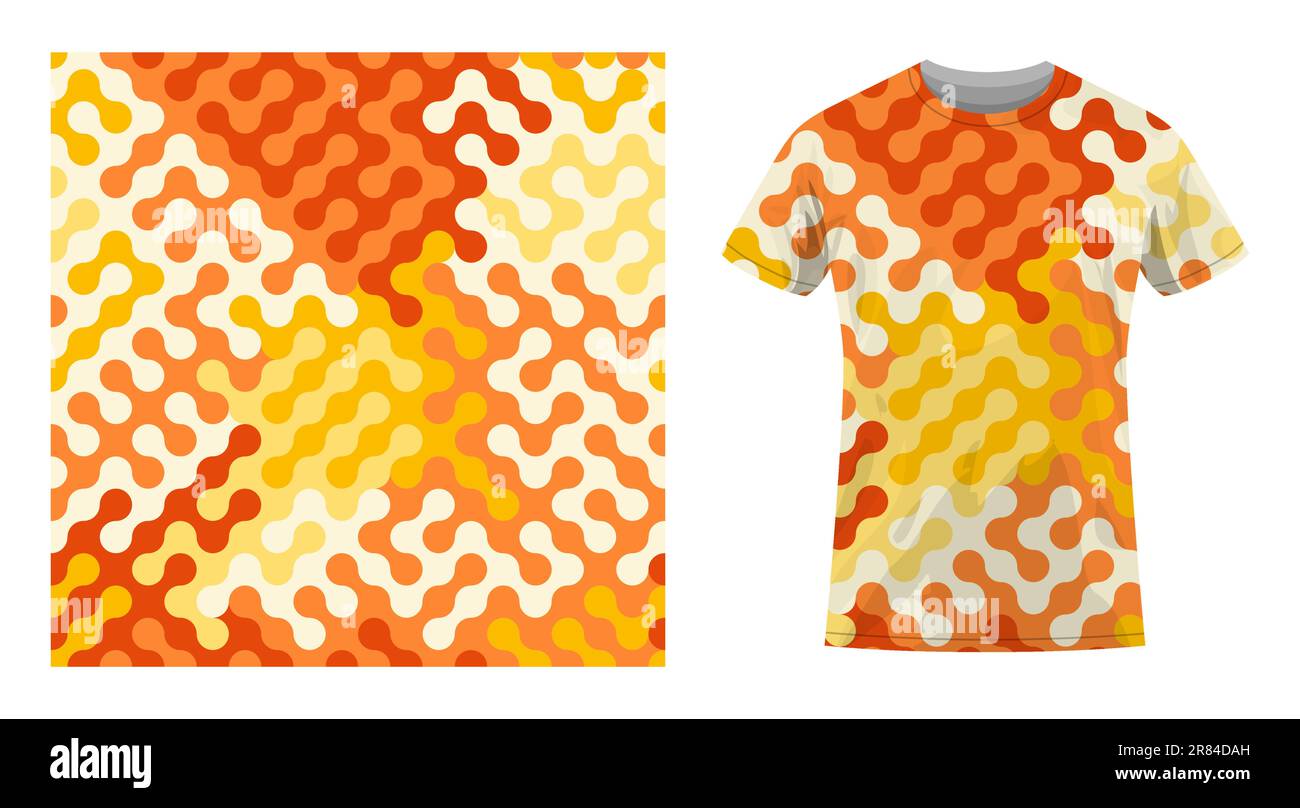 Short sleeved cotton sports t shirt decorated abstract geometric pattern with fractal ornament. Spring and summer ornate. Comfortable summer clothes. Stock Vector