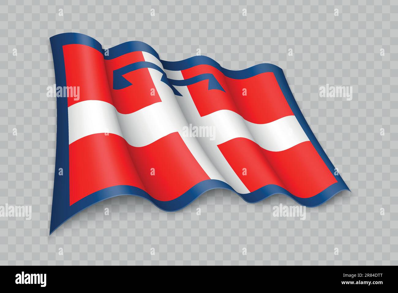 3D Realistic waving Flag of Piedmont is a region of Italy on transparent background Stock Vector