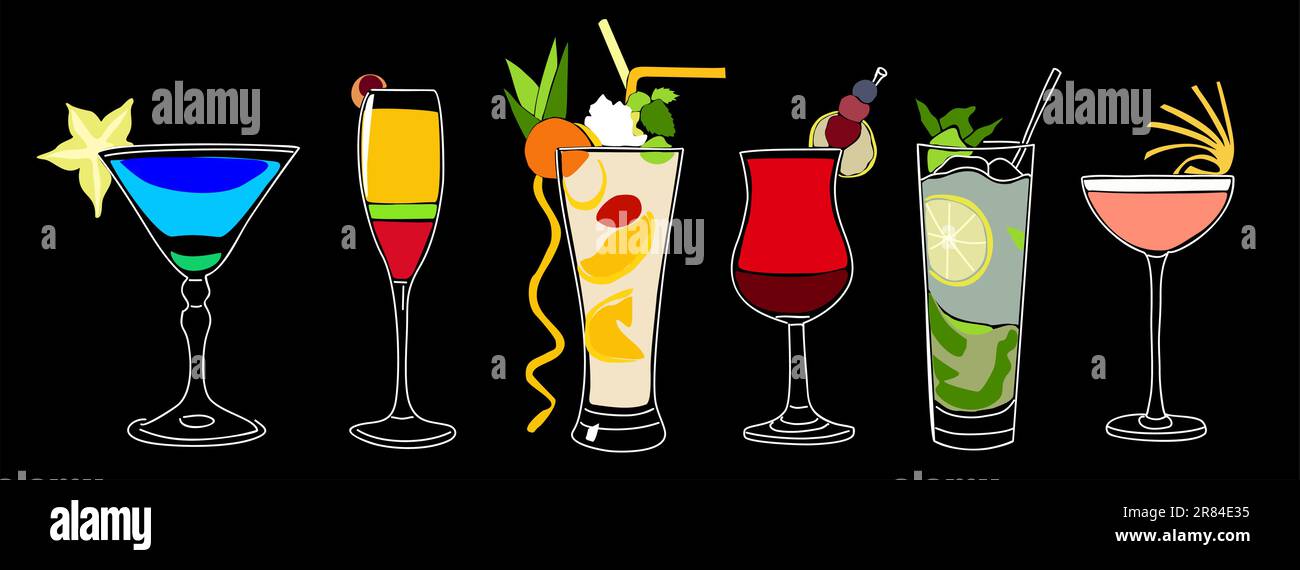 Set of cocktails different alcoholic drinks vector Stock Vector