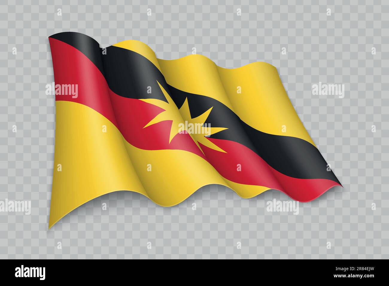 3D Realistic waving Flag of Sarawak is a state of Malaysia on transparent background Stock Vector