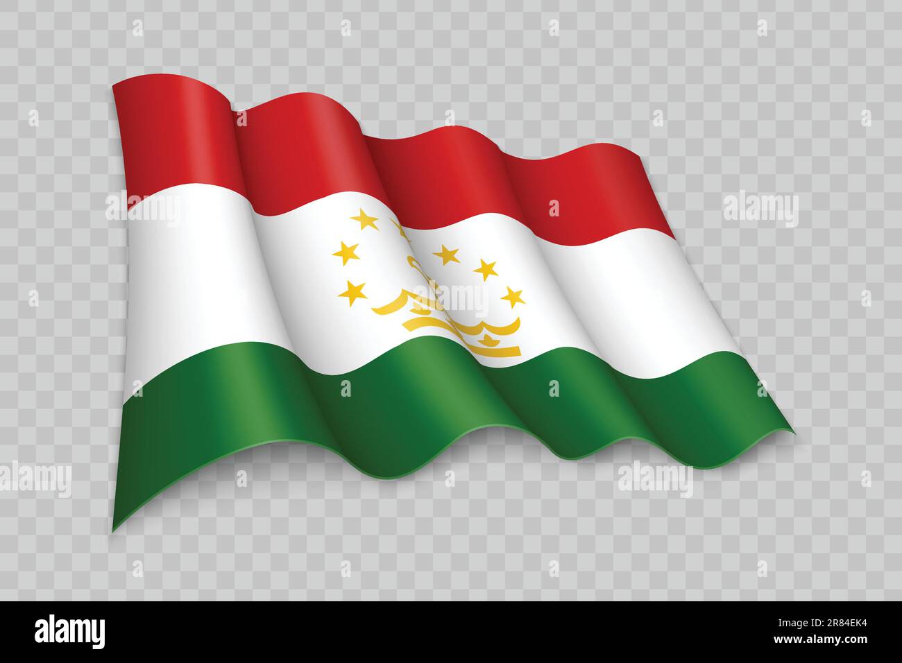 3D Realistic waving Flag of Tajikistan on transparent background Stock Vector