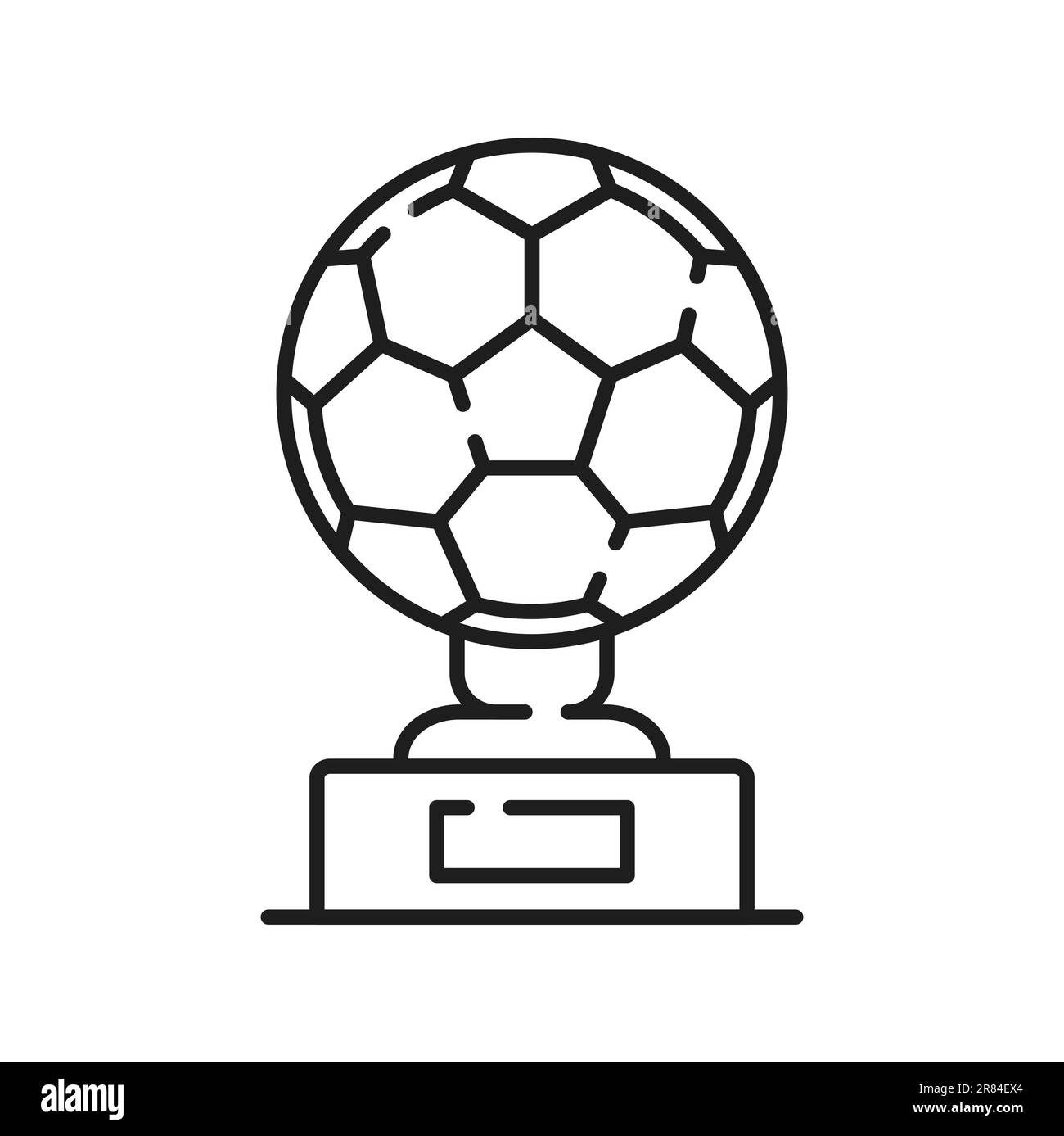 Football soccer award, ball trophy or victory cup line icon, vector