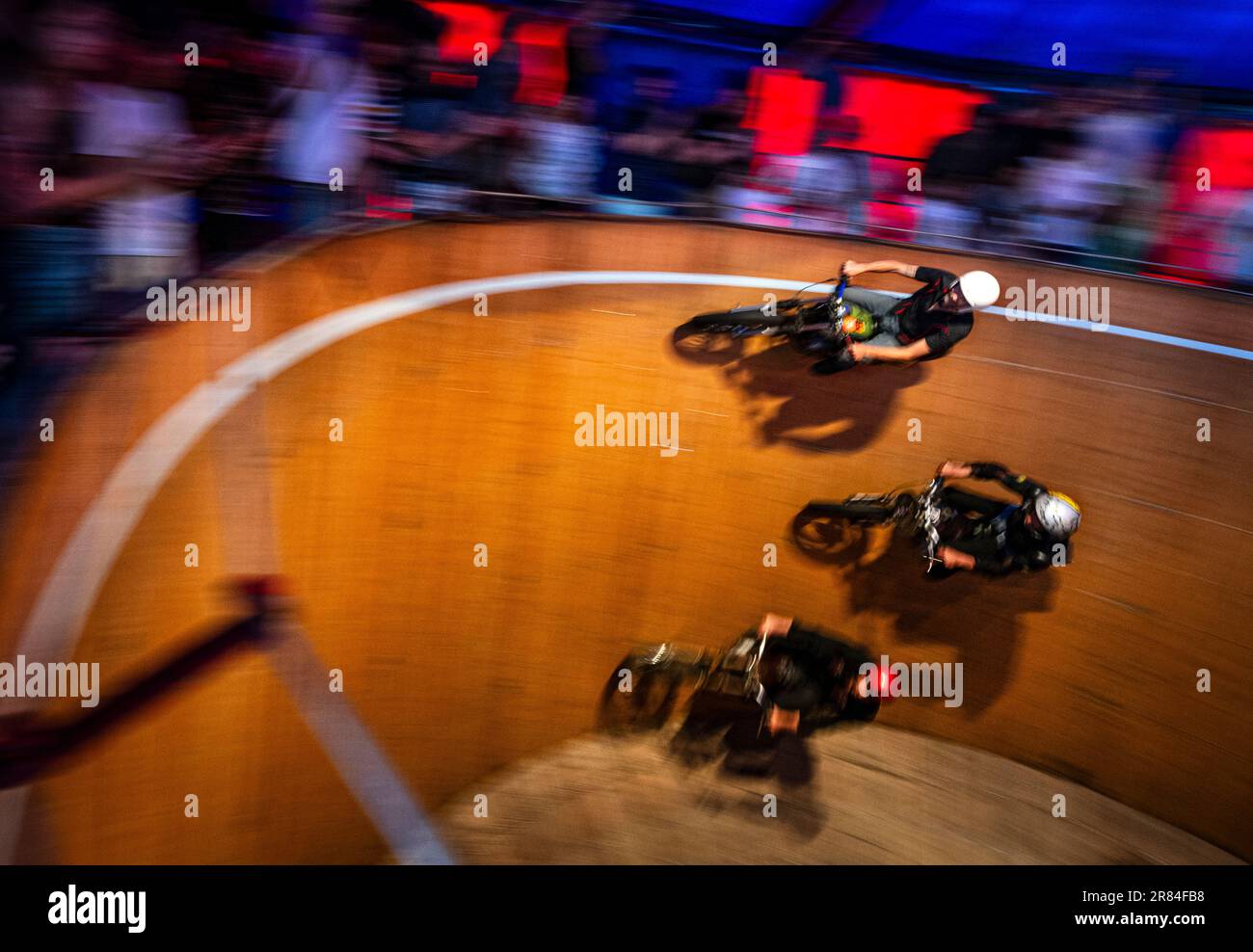 The Le Mur de la Mort (Wall of Death) acrobatic team presents the