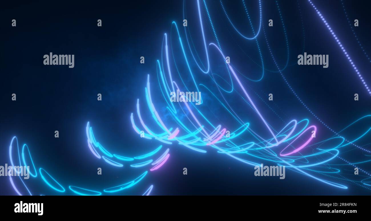 Abstract blue and purple glowing neon lines and circles energy laser ...
