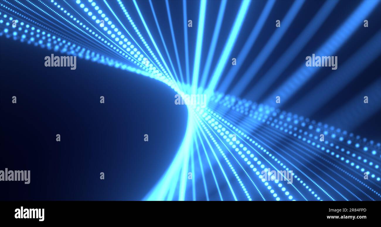 Abstract blue waves from lines and dots of particles of glowing ...