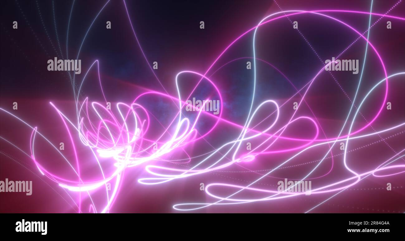 Abstract blue and purple glowing neon energy laser lines flying on a ...