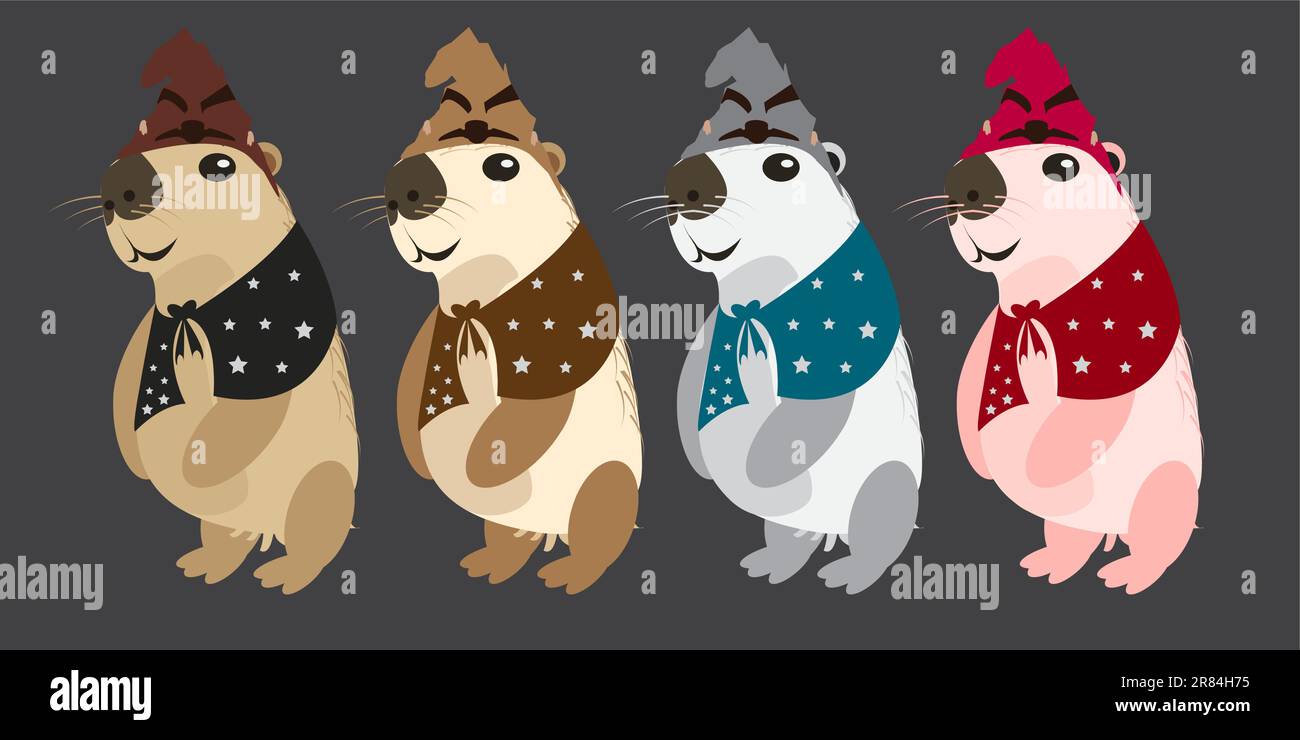 capybara collection 1 cute on a white background, vector illustration. capybara is the largest rodent. Stock Vector