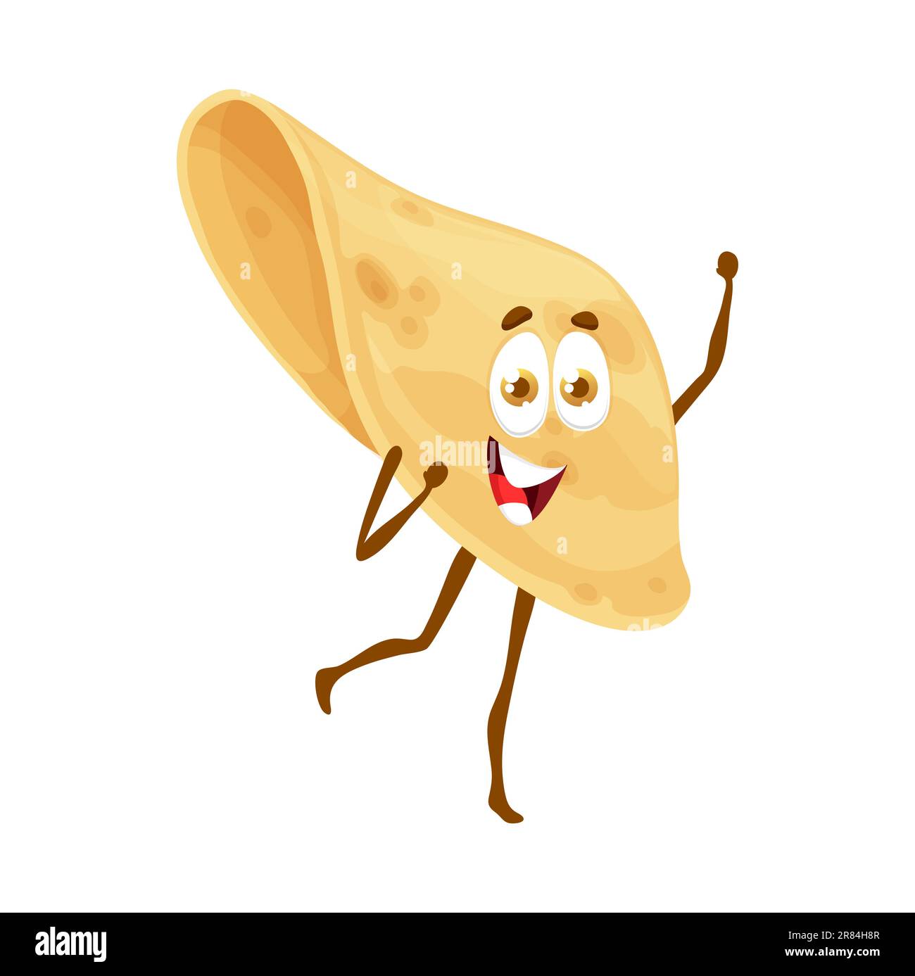 Cartoon Mexican tortilla character or funny bread, vector bakery food
