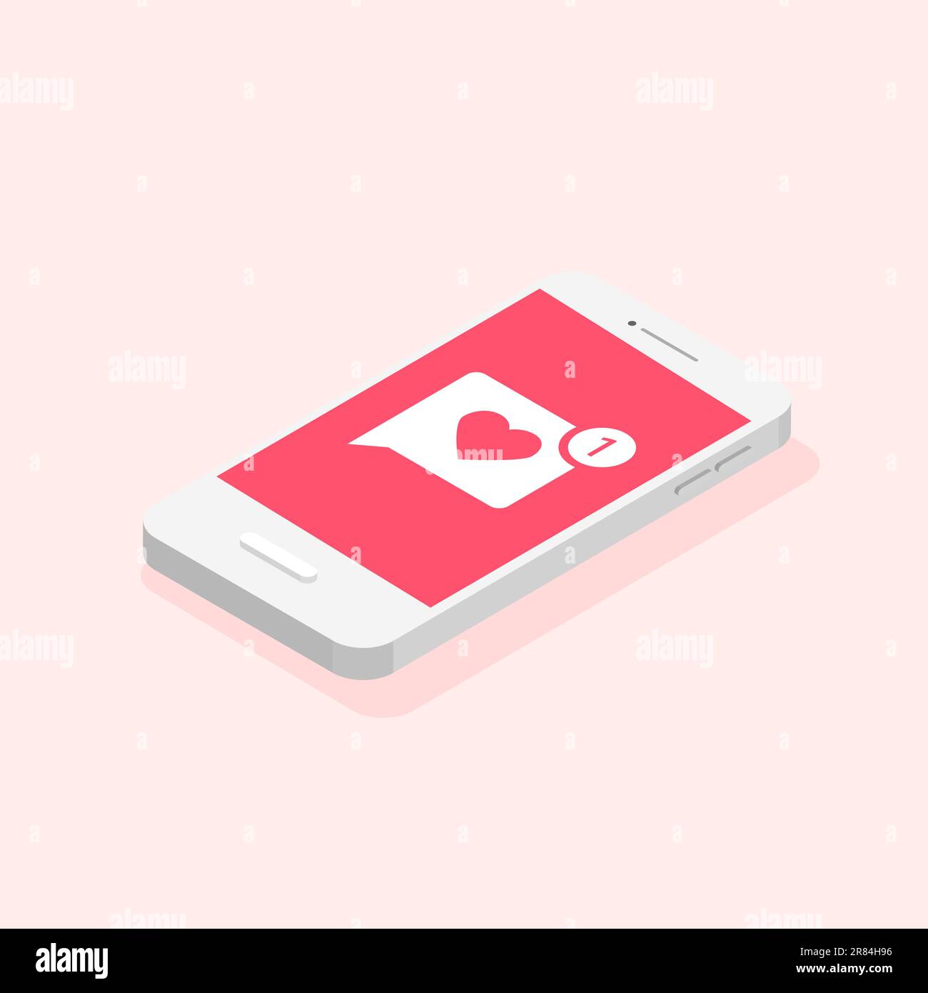 Phone and push like notifications. Social network app and notification icon. Vector isometric illustration isolated. Stock Vector
