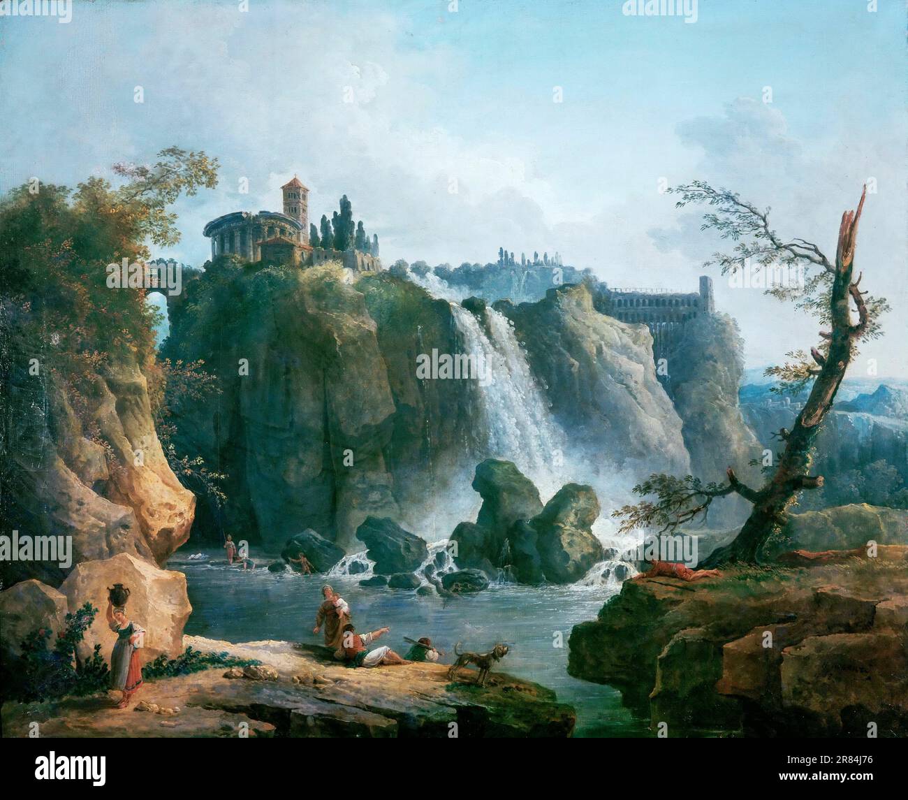 Robert, Hubert -- La cascade de Tivoli-The waterfall at Tivoli. Stock Photo
