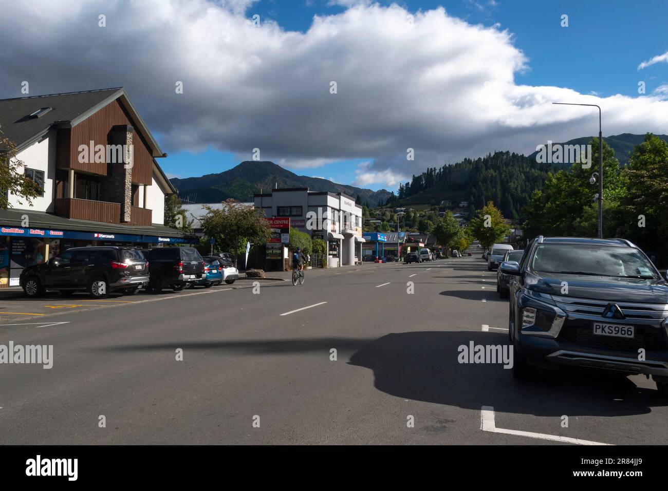 Conical Hill Road, main street, Hanmer Springs, Canterbury, South Island, New Zealand Stock Photo
