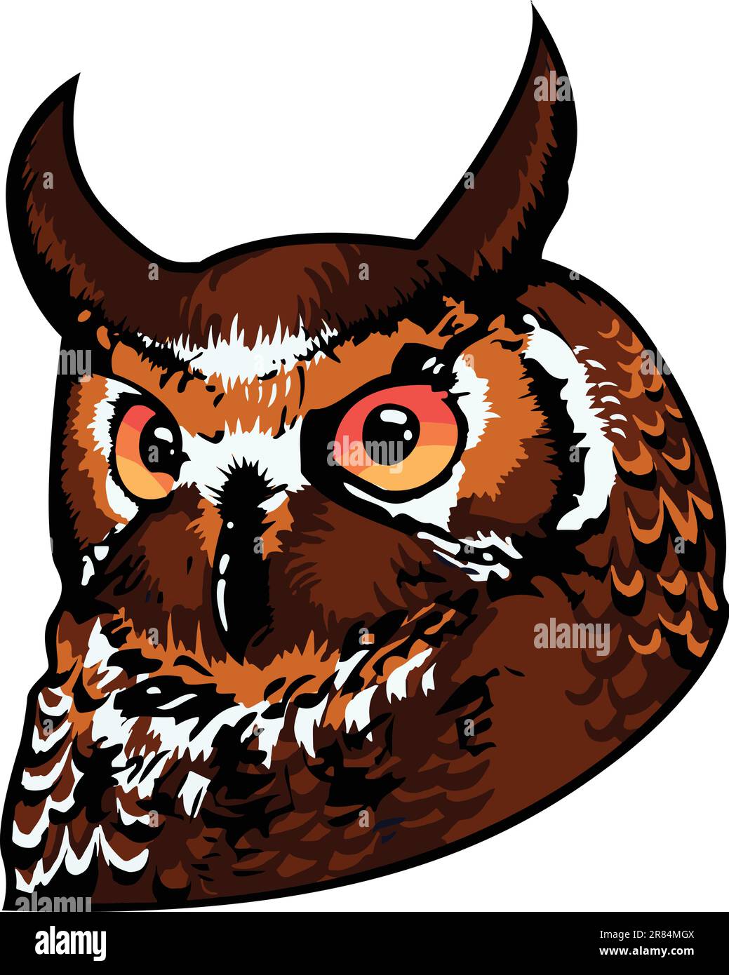 Owl Face Illustration. Sky. Forest. Vector Stock Vector