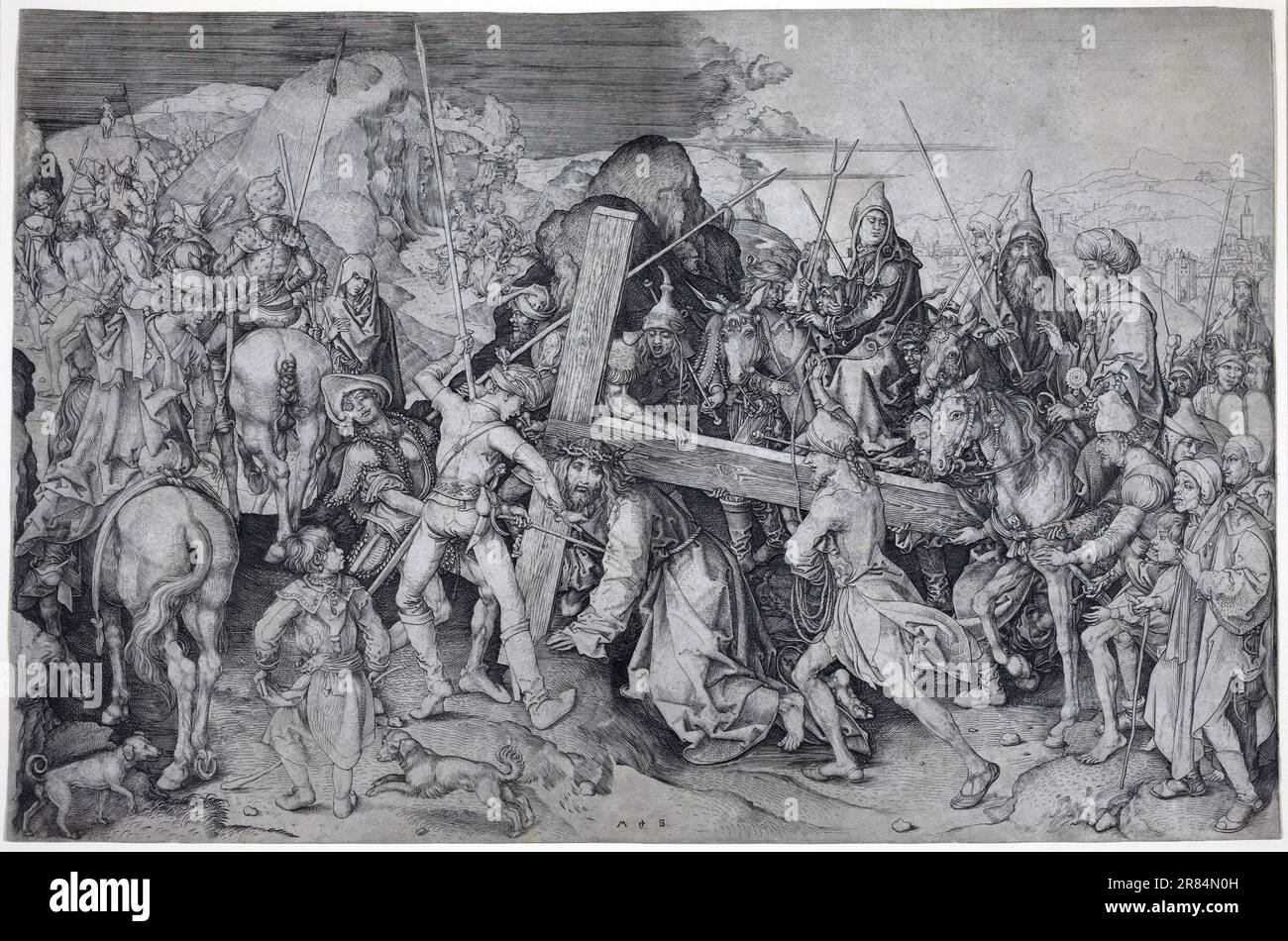 Martin Schongauer, Christ Carrying the Cross, engraving on laid paper, German, c. 1450 - 1491, engraving on laid paper Stock Photo