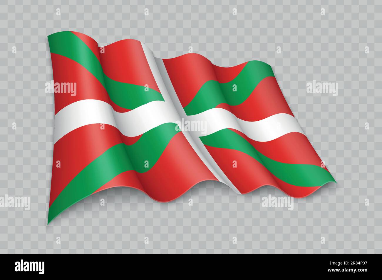 3D Realistic waving Flag of Basque Country is a region of Spain on transparent background Stock Vector