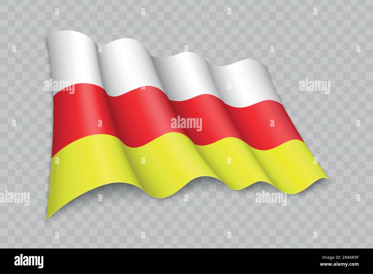 3D Realistic waving Flag of North Ossetia-Alania is a region of Russia on transparent background Stock Vector