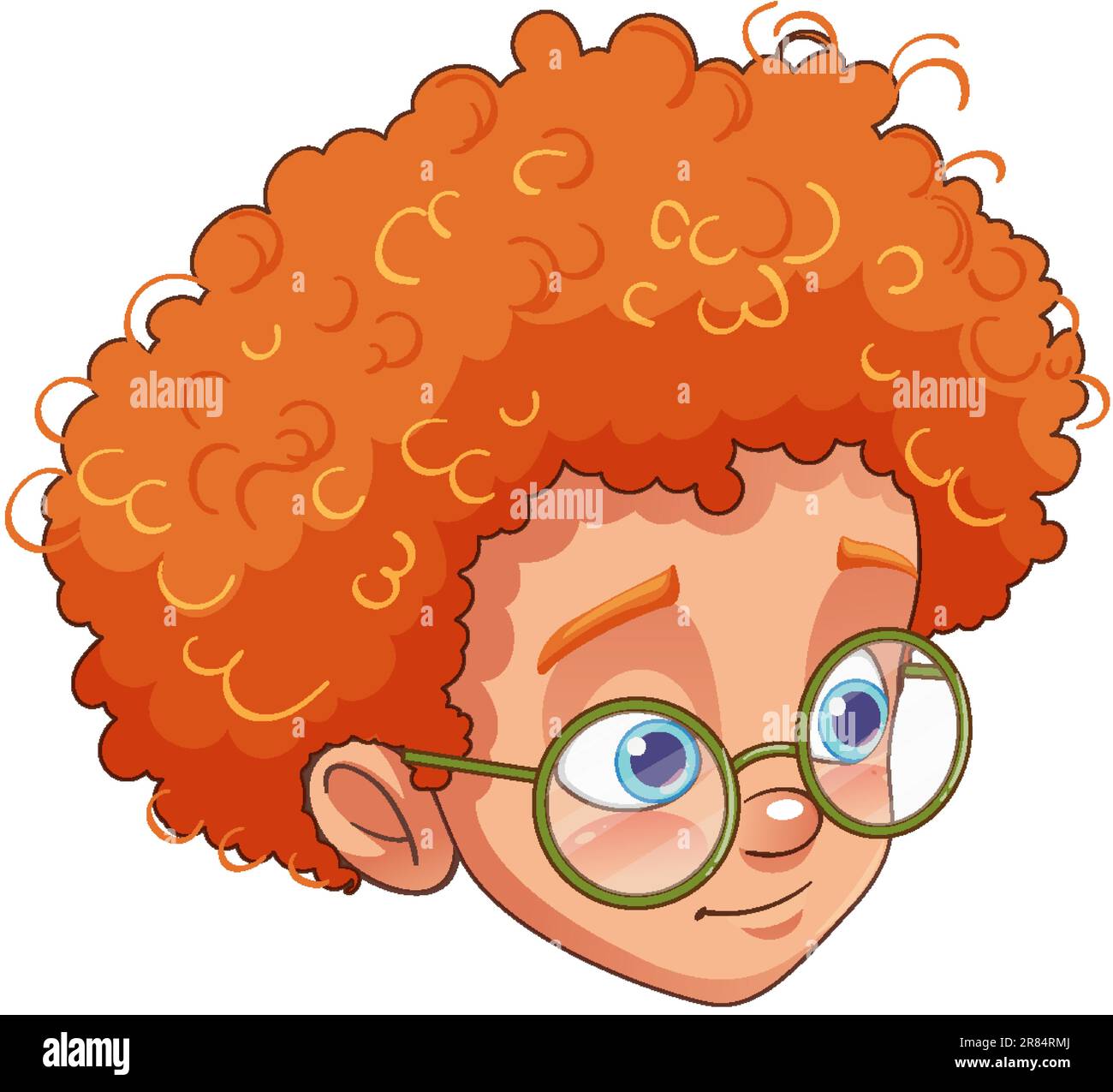 Cute curly hair boy wearing glasses head illustration Stock Vector