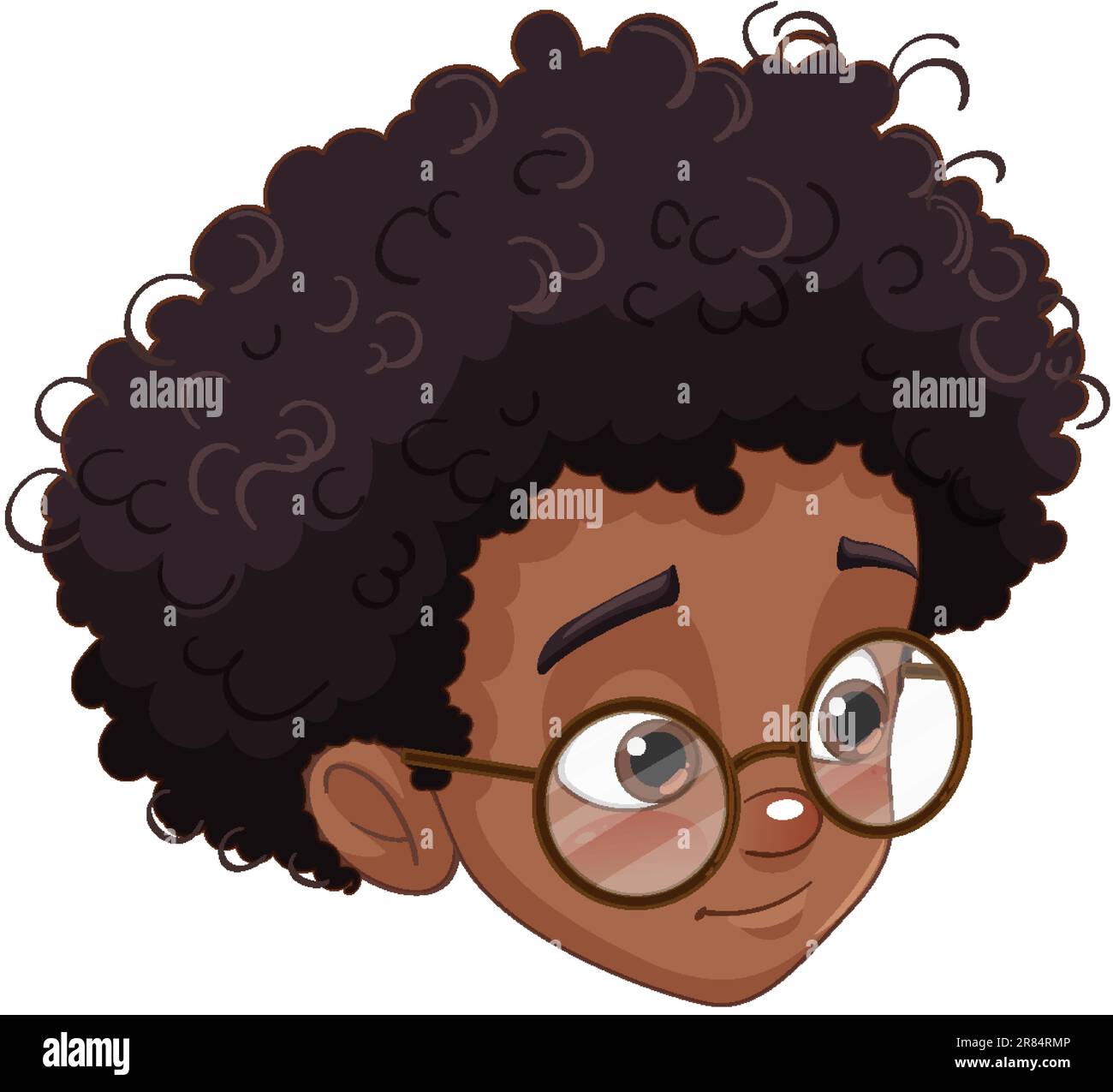 Cute curly hair boy wearing glasses head illustration Stock Vector