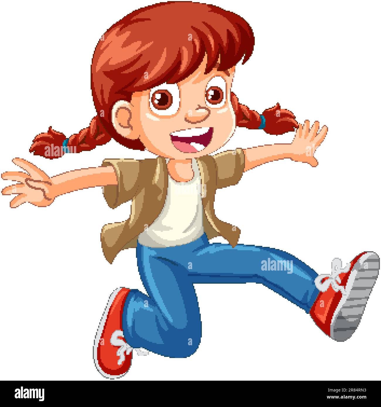 Urban girl wearing hoodie jumping cartoon character illustration Stock