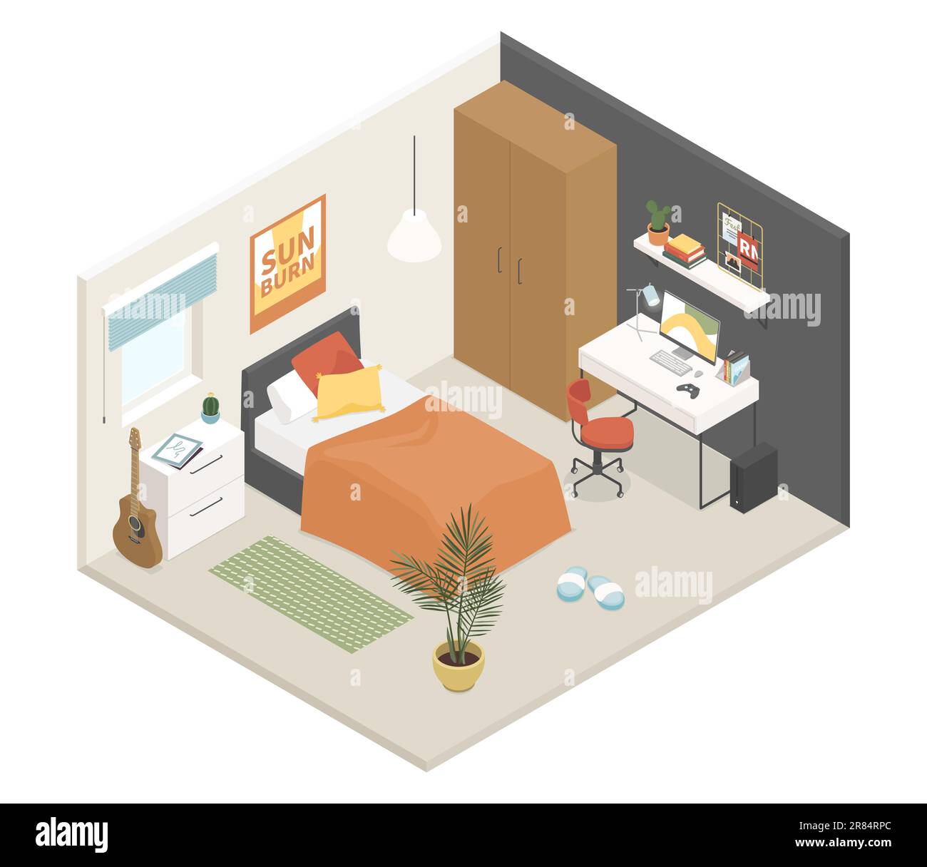 Teenage room - modern vector colorful isometric illustration Stock ...