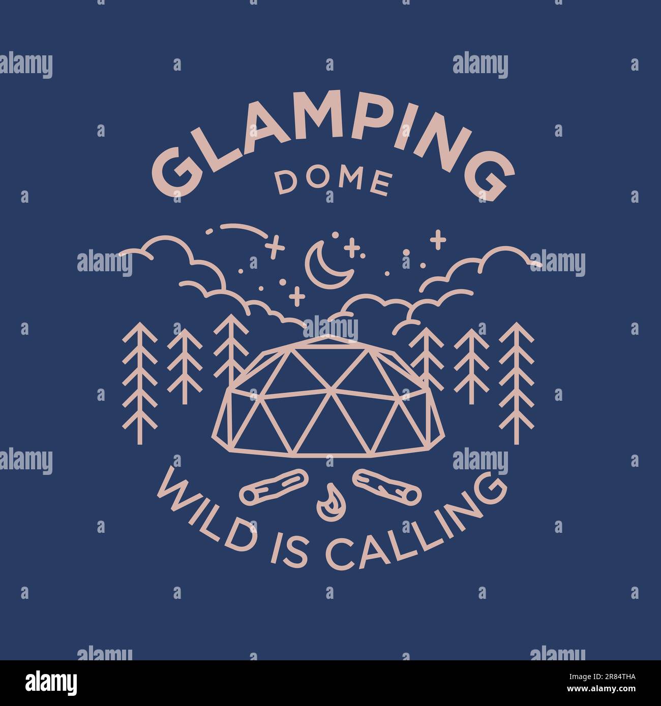 glamping camp dome vintage monoline vector illustration concept for travel,tourism,logo,vacation Stock Vector
