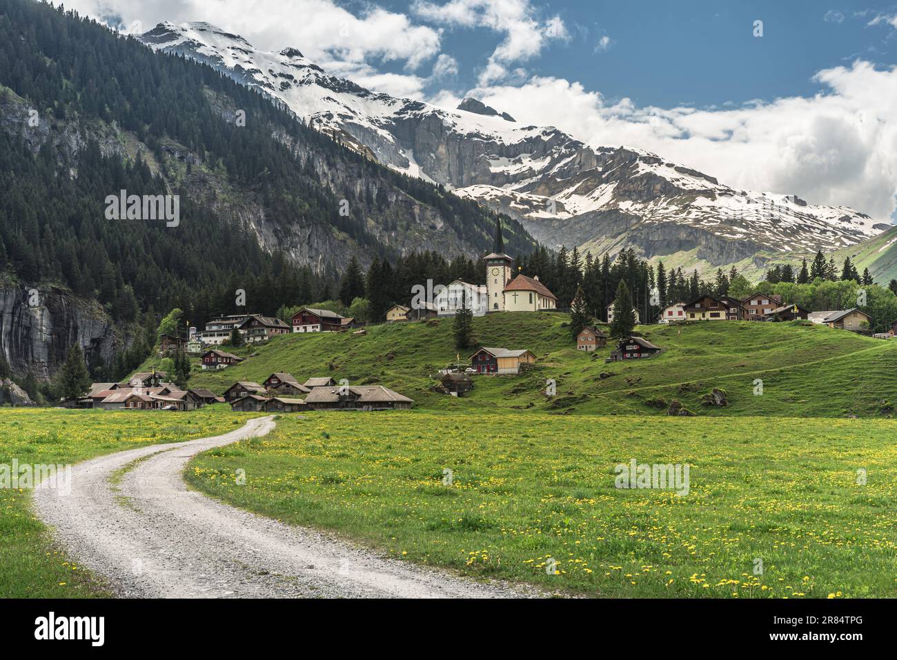 The village of Urnerboden in the Swiss Alps near Klausenpass, Spiringen, Canton Uri, Switzerland Stock Photo