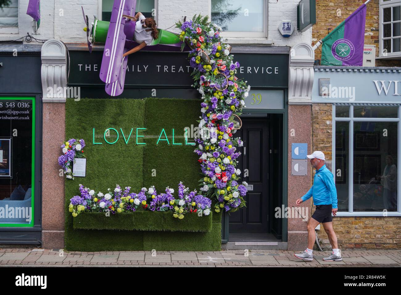 London UK. 19 June 2023 A shop in Wimbledon village is decorated with a