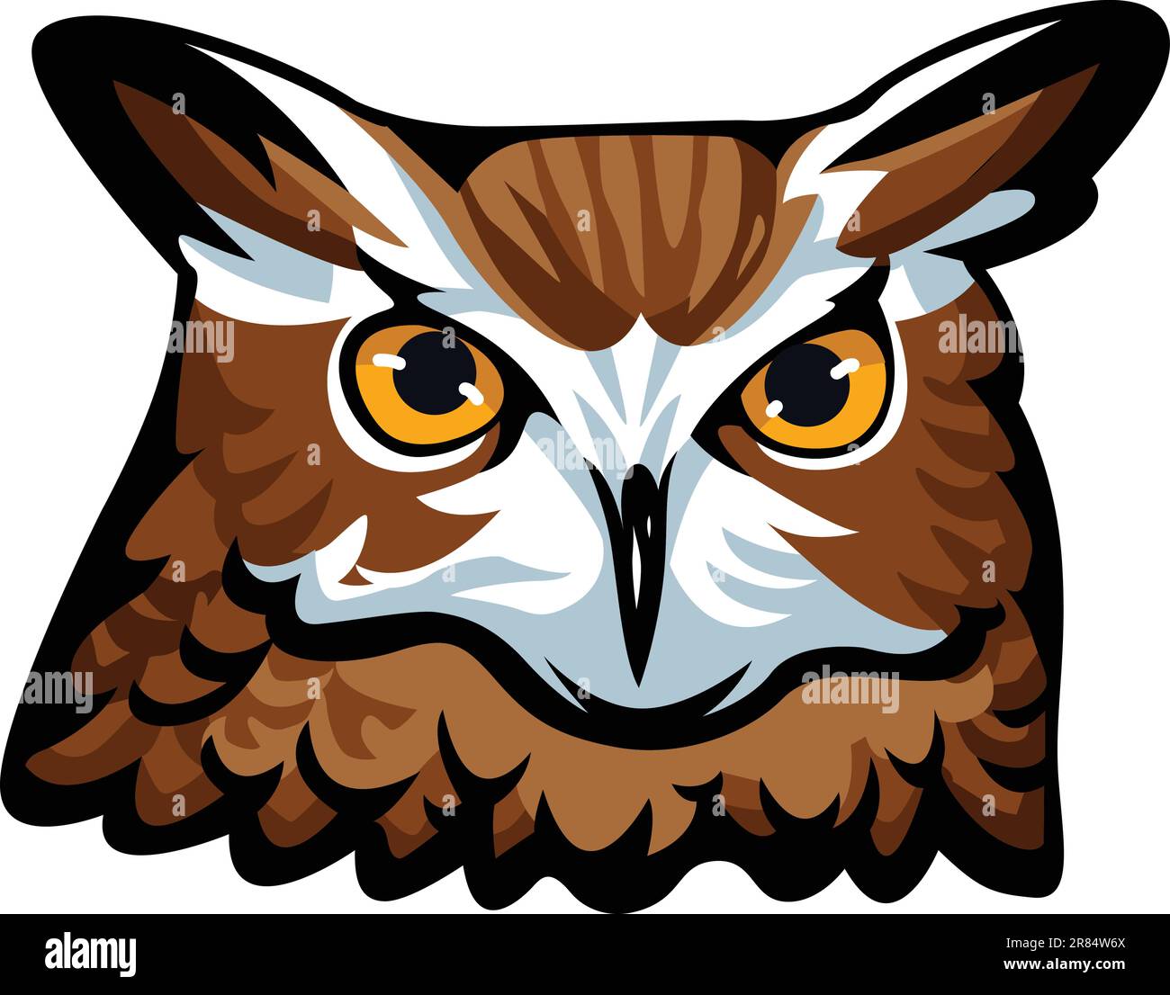 Owl Face Illustration. Sky. Forest. Vector Stock Vector