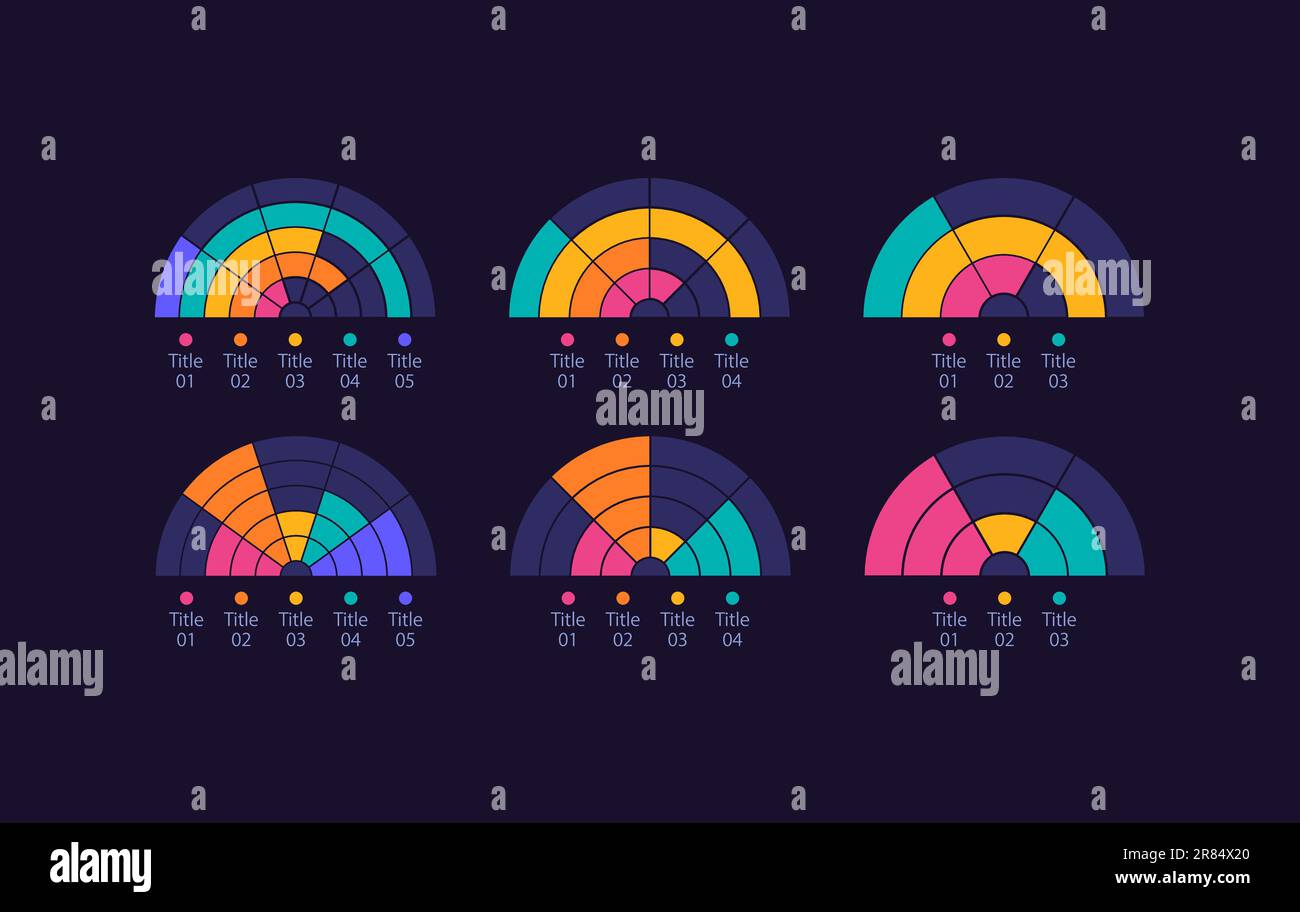 Semi circle infographic chart design template set for dark theme Stock ...