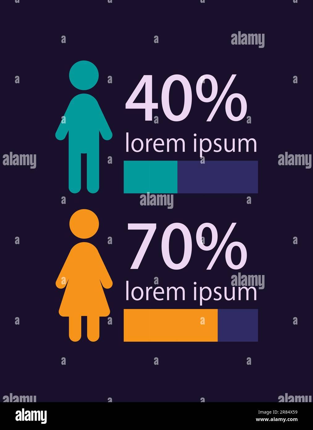 Population divide infographic chart design template set for dark theme Stock Vector
