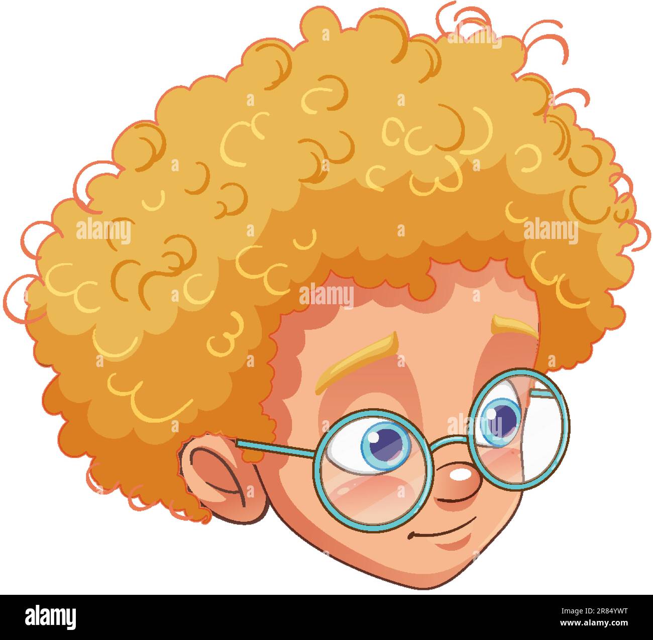 Cute curly hair boy wearing glasses head illustration Stock Vector